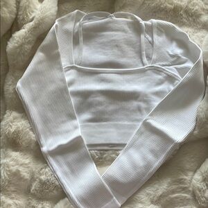 White Ribbed Long Sleeve Top